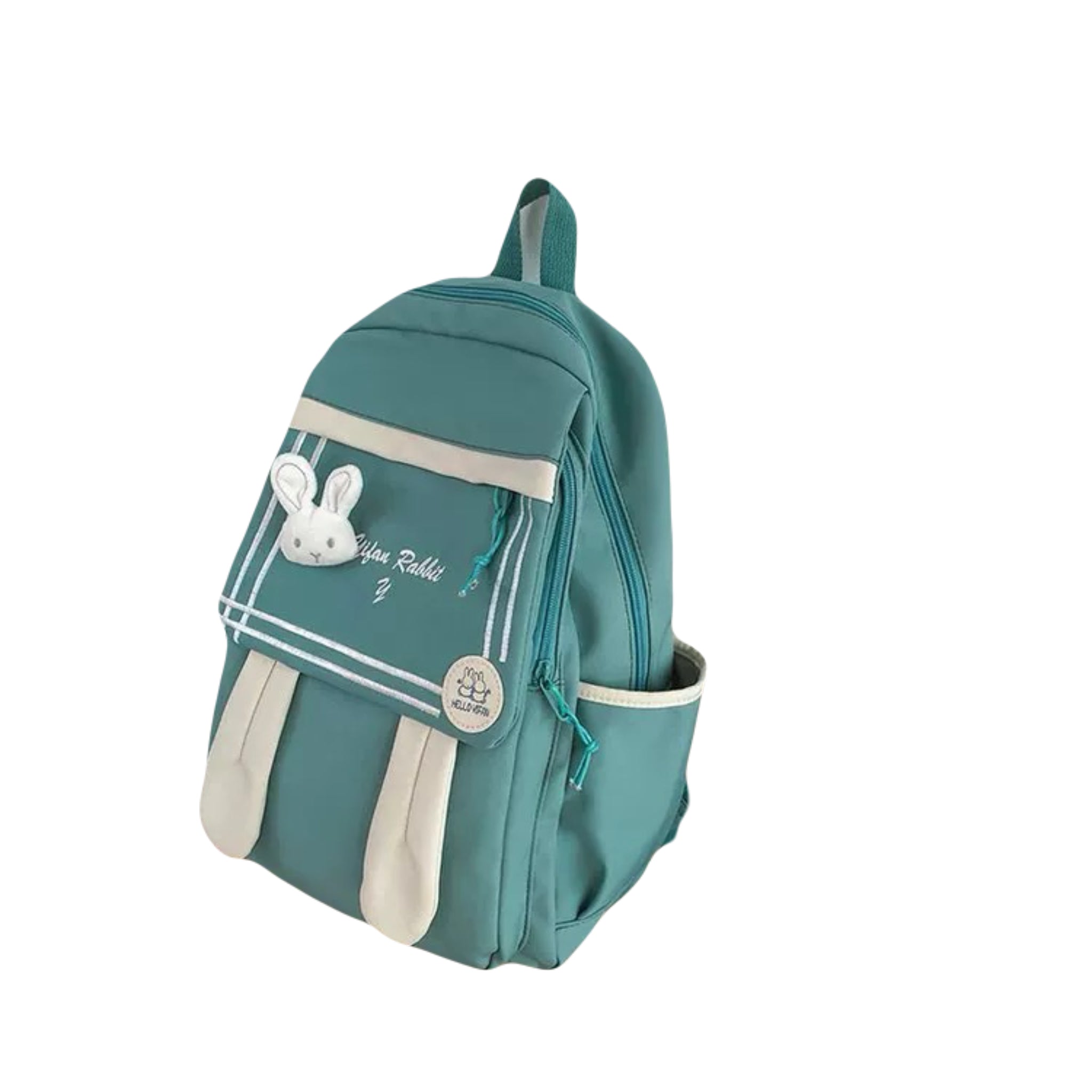 Green bunny-themed school backpack for girls